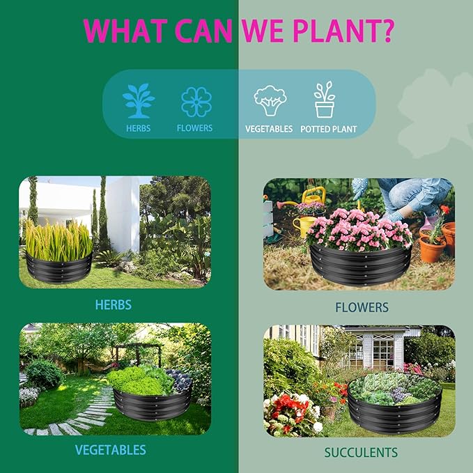 Round Galvanized Steel Fire Ring/Fir Pit for Outdoor/Durable Round Galvanized Steel Raised Garden Bed for Planting-2.67×2.67×1FT,0.8MM Thick (32 ins Diameter x 12 ins high, Black)