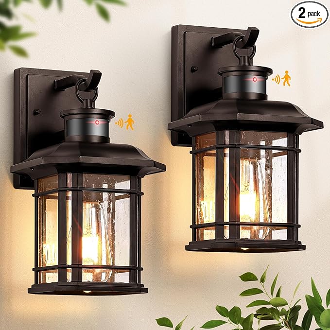 VIANIS Motion Lights for Outside, 2 Pack Dusk to Dawn Exterior Lighting Fixtures, Bronze Front Porch Light Lantern, Waterproof Outside Lights for House, Porch, Entryway, Oil Rubbed Bronze, Anti-Rust