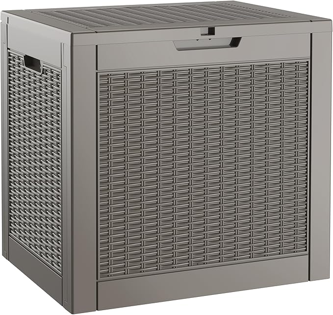 KAMABOKO 31 Gallon Outdoor Storage Box, Resin Deck Boxes Indoor and outdoor, Waterproof Storage Box Lockable Lid for Garden Tools, Package Delivery, Pool Supplies, Patio Cushions, Grey