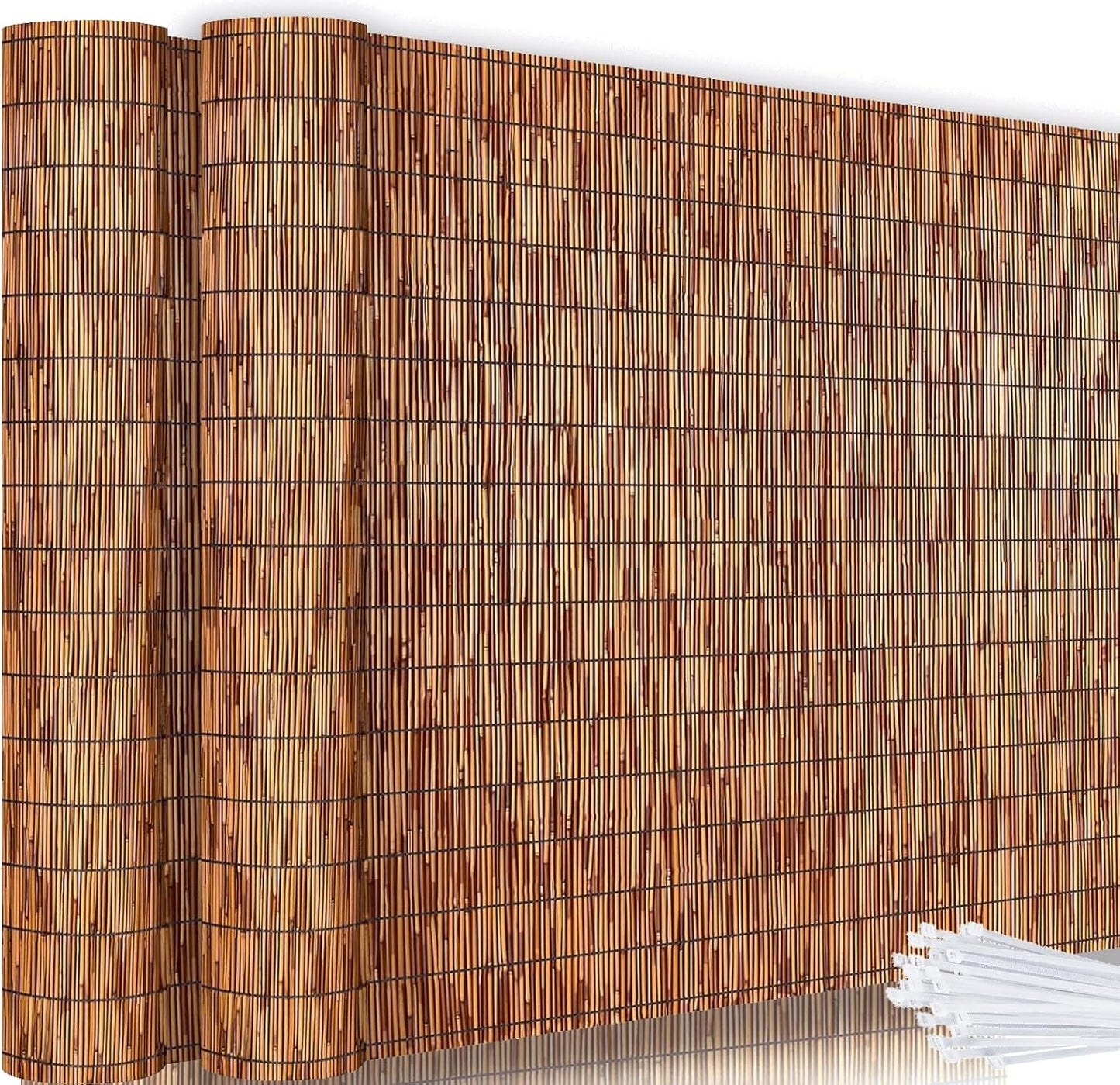 Bamboo Reed Fencing, Light Russet Decorative Bamboo Privacy Fence 5ft High, Reed Curtains for Patio Garden Balcony Outdoor Privacy Screen, 5 x 16 FT (2 Pcs)