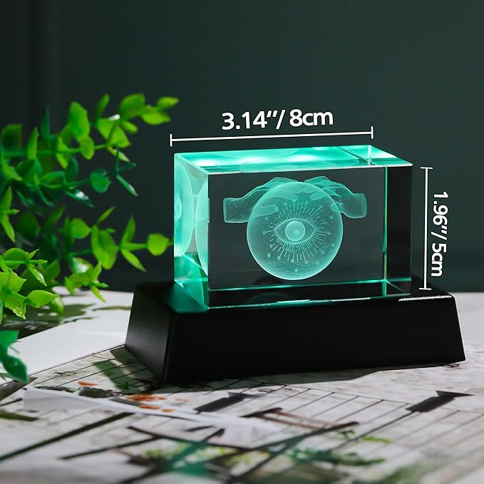 Qianwei 3D Crystal Evil Eye Decor - Evil Eye Light Halloween Witch Figurines Occult Medieval Goth Satanic Home Desk Decor Witchy Gifts Horror Lilith Statue