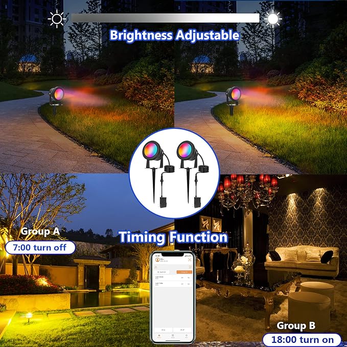 Spotlight, 15W Spot Lights Outdoor RGB IP67 Waterproof Landscape Spotlights with Bluetooth Dimmable for Smart Intelligent Yard LED,12V Low Voltage House Garden Path Decoration(2 Pack)