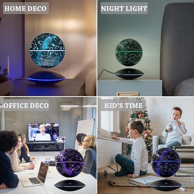 6" Magnetic Levitation Floating Globe Anti Gravity Rotating Constellation Ball with LED Light Display Globe for Children Educational Gift Home Office Desk Decor (Black)