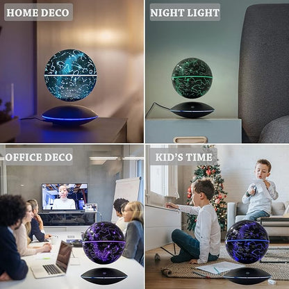 6" Magnetic Levitation Floating Globe Anti Gravity Rotating Constellation Ball with LED Light Display Globe for Children Educational Gift Home Office Desk Decor (Black)