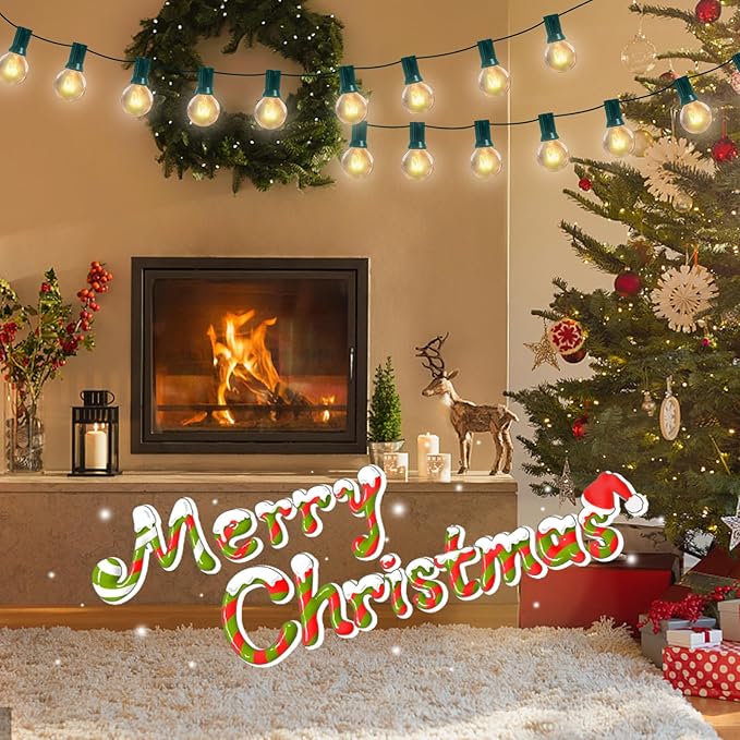 25Ft G40 Outdoor String Lights, Golbe Patio Light with 27 G40 Clear Incandescent Bulbs(2 spare), Hanging Waterproof Connectable Christmas String Lights for Indoor Outdoor Garden Camping Backyard Porch