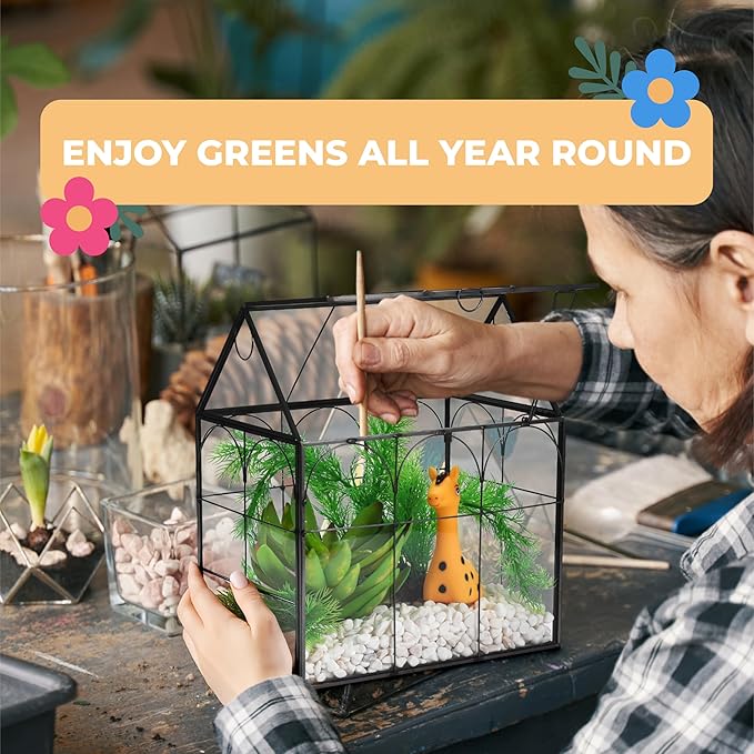 Window Garden Glass Terrarium with Lid - 9x11x6-Inch Indoor Greenhouse Plant Terrarium Decor Planter Dome - Terrarium Kit Tabletop Greenhouse - Plant Accessories Ideal Gift for Nature Lovers