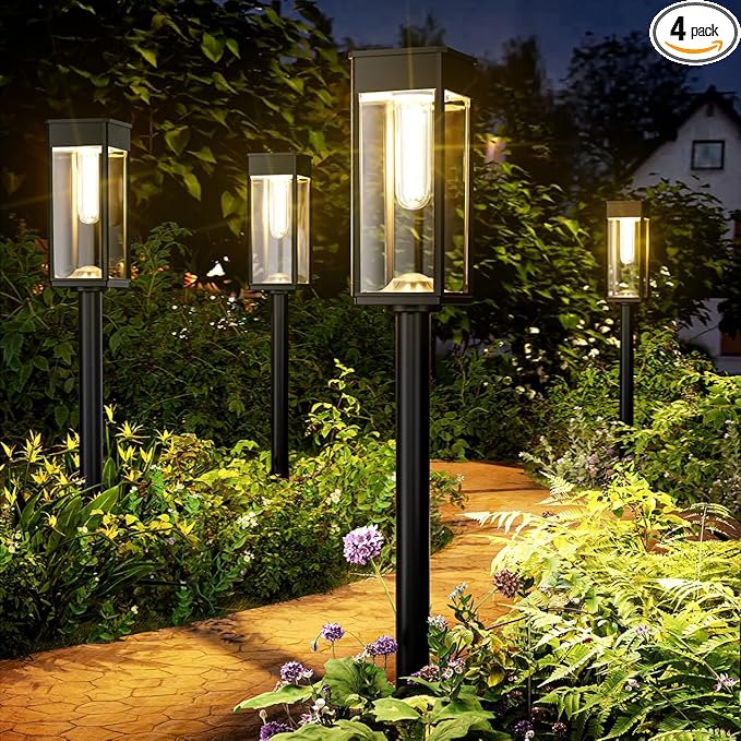 Solar Pathway Lights Outdoor,4 Pack Bright Solar Lights Outdoor,IP65 Waterproof Solar Garden Lights Solar Powered Landscape Lighting for Yard Patio Walkway Driveway Pathway (Warm White)