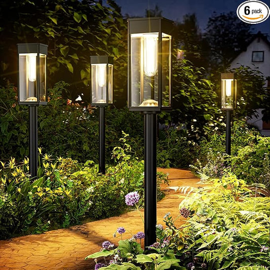 6 Pack Super Bright Solar Lights Outdoor,Solar Pathway Lights Outdoor,IP65 Waterproof Solar Garden Lights Solar Powered Landscape Lighting for Yard Patio Walkway Driveway Pathway (Warm White)