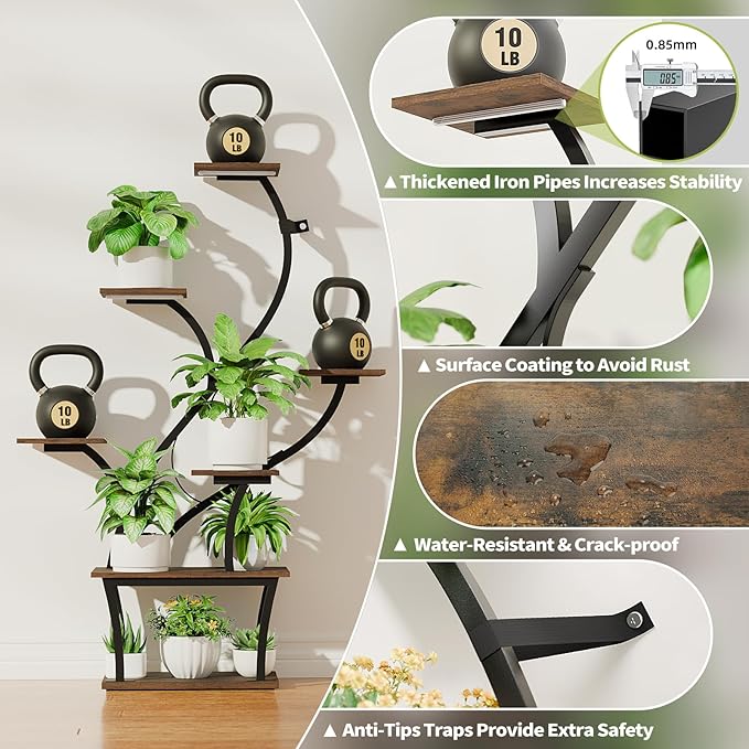 Plant Stand Indoor with Grow Lights - 7 Tiered Corner Shelf, 47" Tall Flower Stands for Indoor Plants, Display Holder for Home, Living Room, Patio Decor, Black