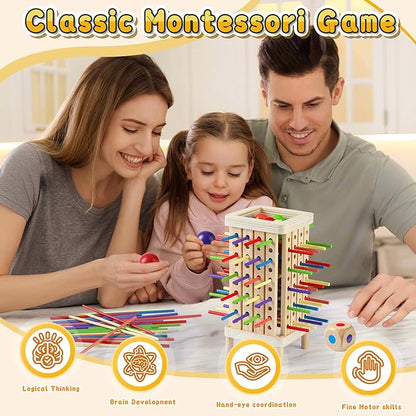 Montessori Game Wooden Board Game, Multiplayer for Kids 4-8, Math Educational, Fine Motor Skill Toy for Girls Boys, Classic Fun Games for Age 3 4 5 6 7 8 Girls Boys Gifts (Regular)