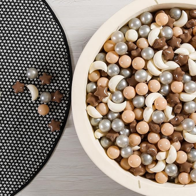 GOGOSO Ball Pit Balls Stars Moon Shapes Plastic Pitballs for Toddler Play Tent Baby Photo Props Kids Pool Water Toys Kiddie Pool Party Decor, Coffee+Beige Mix Cream Colors +Pearl Colors,500PCS