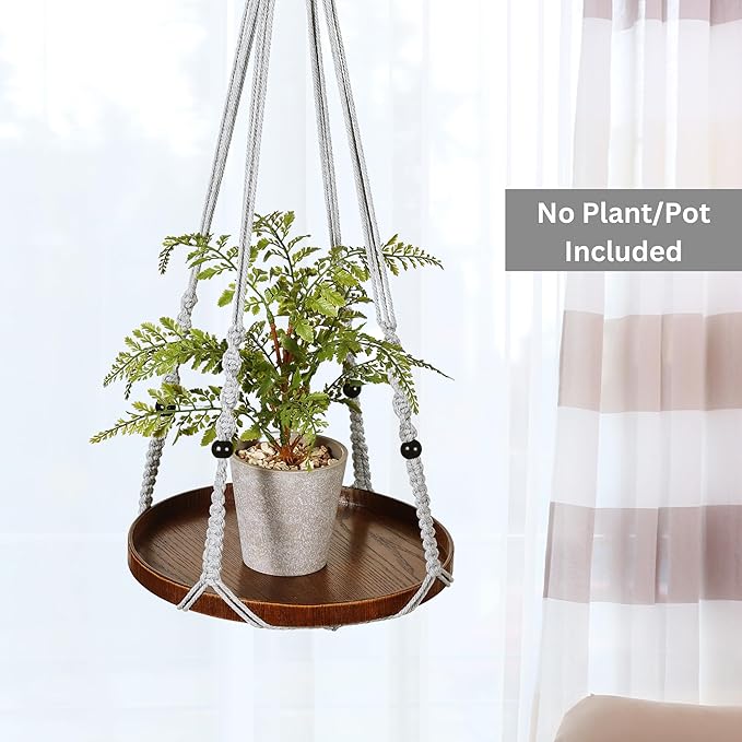 2 Pack Macrame Plant Hanger | Plant Hanger Indoor, Hanging Planter Shelf | Hanging Planter (Light Grey) (1 Large + 1 Medium)