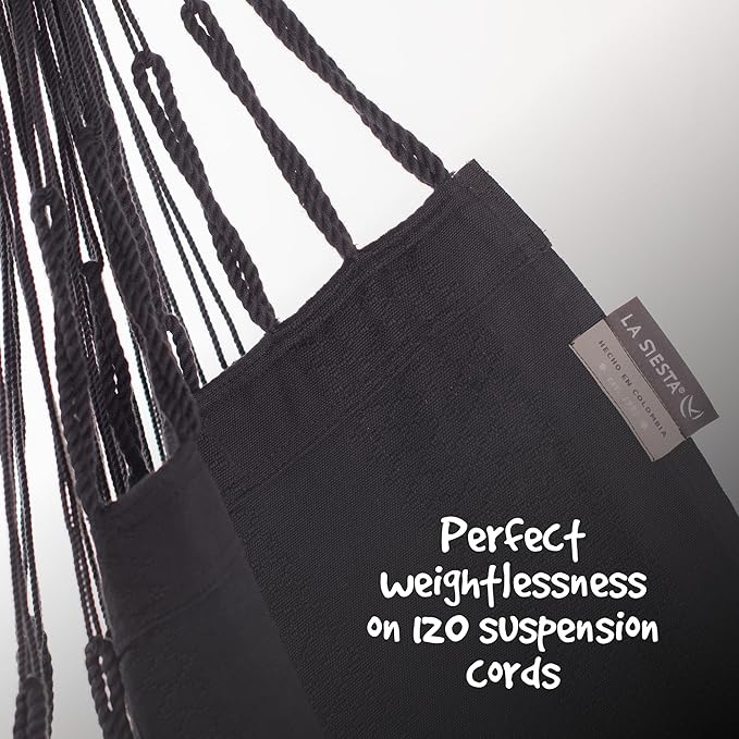 LA SIESTA - XL King Habana Cotton Hammock & Romano Steel Stand - Indoor Outdoor Hanging Chair Swing for Bedroom Porch Balcony - Boho Hanging Chair - Onyx