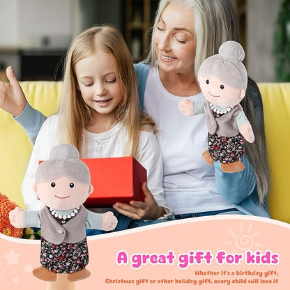 1 Pcs Family Hand Puppets 12 Inch Grandparents, Mom & Dad, Brother & Sister Plush Hand Puppet Toys Role-Play Toy Puppets for Kids Storytelling Imaginative Pretend Play Teaching Preschool(Grandma A)