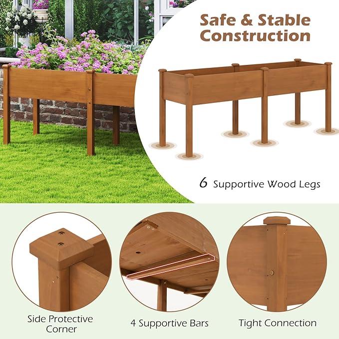 Giantex Raised Garden Bed, Elevated Wood Planter Box with Drain Hole, Gardening Planter Raised Bed for Planting Vegetables Flowers Succulents Herbs, 73" Lx23 Wx30 H