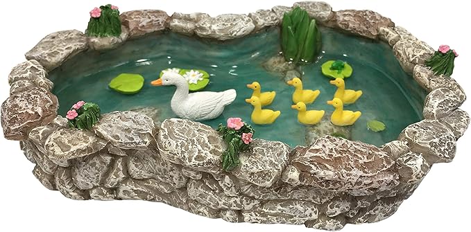 GlitZGlam Duck Pond -Mother and Ducklings! A Miniature Duck Pond for a Miniature Fairy Garden and Miniature Garden Accessories