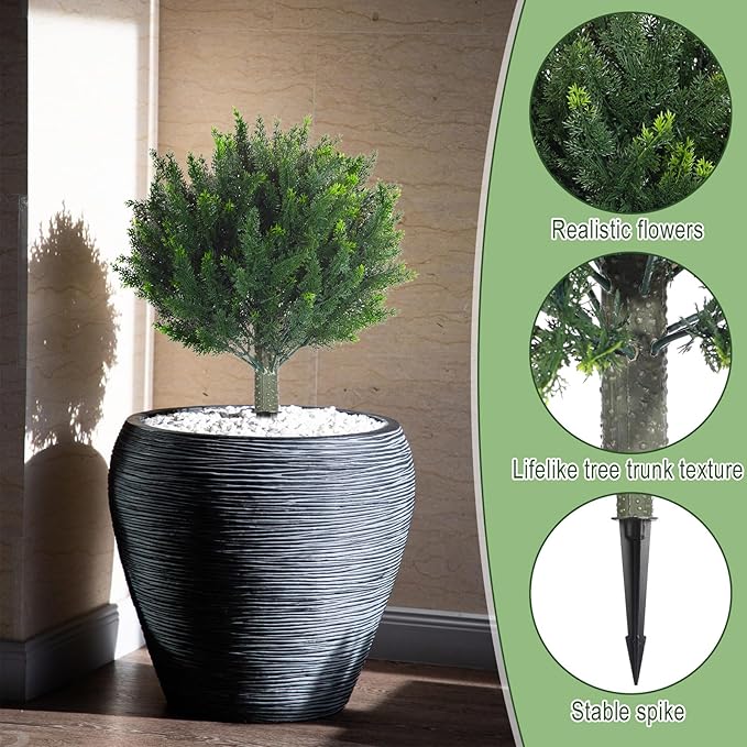 Yunlly 2 Pcs Artificial Cedar Topiary Ball Fake Tree 18" Bush Front Porch Decor Artificial Shrubs for Outdoors Faux Cypress with Ground Spike, Evergreen Plants for Indoor Garden Patio, UV Resistance