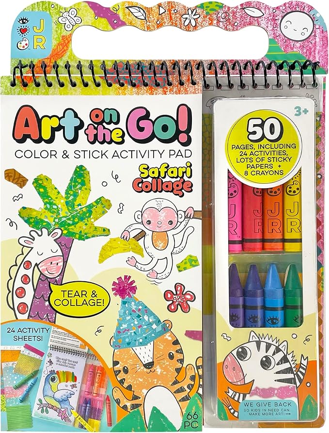 Bright Stripes Art on The Go Travel Kit for Kids Ages 3+| Collage Fun Jungle Theme| Mess-Free Activity Set with Crayons, Stickers & Coloring Book| Creative On-The-Go Fun for Toddlers & Preschoolers
