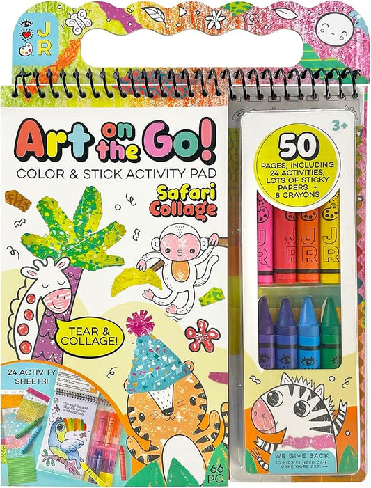 Bright Stripes Art on The Go Travel Kit for Kids Ages 3+| Collage Fun Jungle Theme| Mess-Free Activity Set with Crayons, Stickers & Coloring Book| Creative On-The-Go Fun for Toddlers & Preschoolers