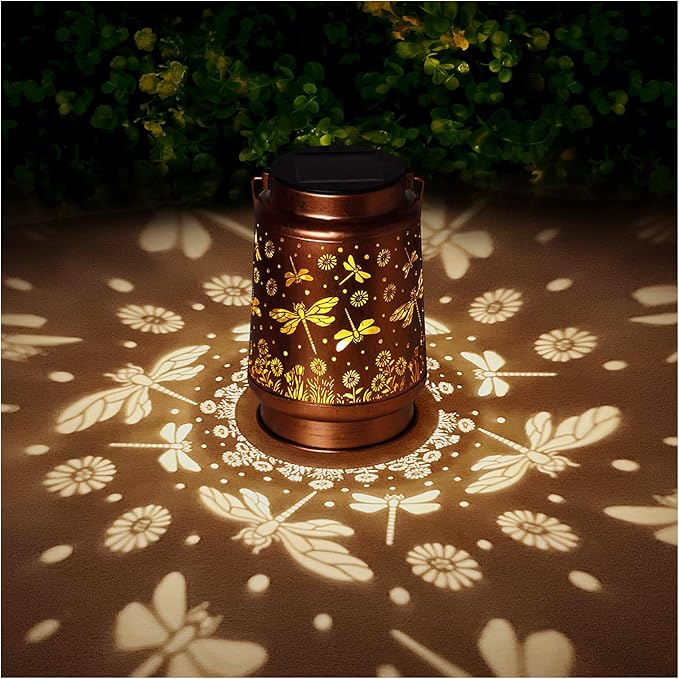 Solar Lanterns Outdoor Waterproof Dragonfly Garden Decor Gifts for Women Mom Grandma Hanging Solar Lights Metal Solar Decoration Outside for Yard, Patio, Backyard, Porch