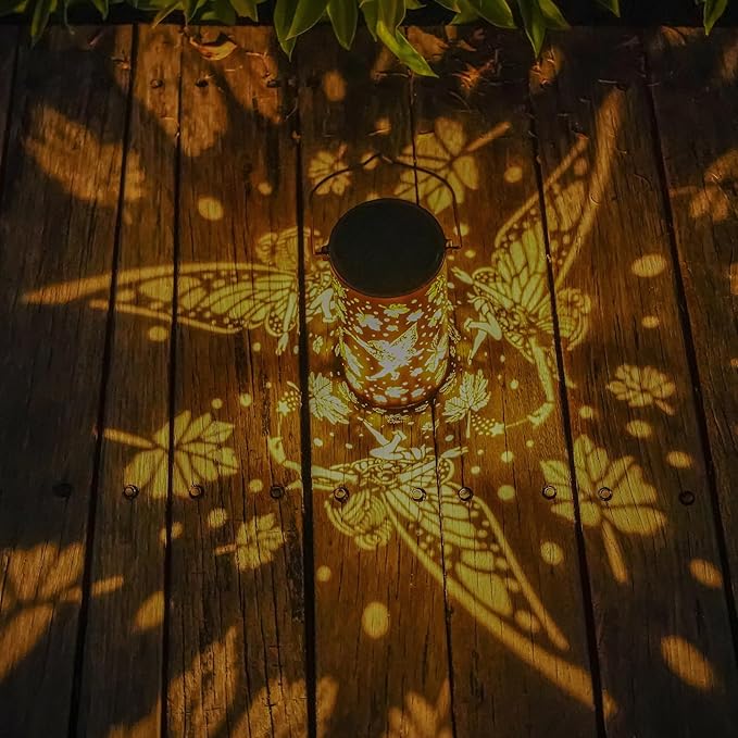 Fairy Solar Lanterns Outdoor Hanging Maple Leaf Decor Lantern,Waterproof Hollow Out Metal Decorative Garden Light,Graceful Decoration for Patio,Landscape,Walkway,Festival