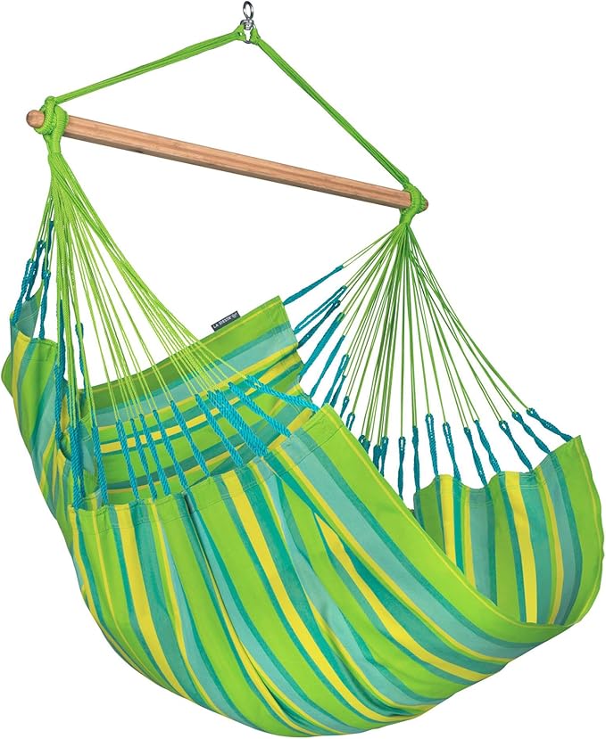LA SIESTA® - XL King Domingo Hammock Swing Chair - Weather & Tear Resistant Hanging Hammock Chair - Indoor Outdoor Hammock Chair Swing - Hanging Chair for Patio Porch Bedroom - Max 355 Lbs, Lime