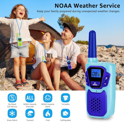 Walkie Talkies for Kids Rechargeable 4 Pack Walkie-Talkies Long Range 4 Miles NOAA FRS 2 Way Radio for Adults Camping Skiing Cruise, Family Adventure Toys for 3-12 Year Old Boys Girls Toddlers