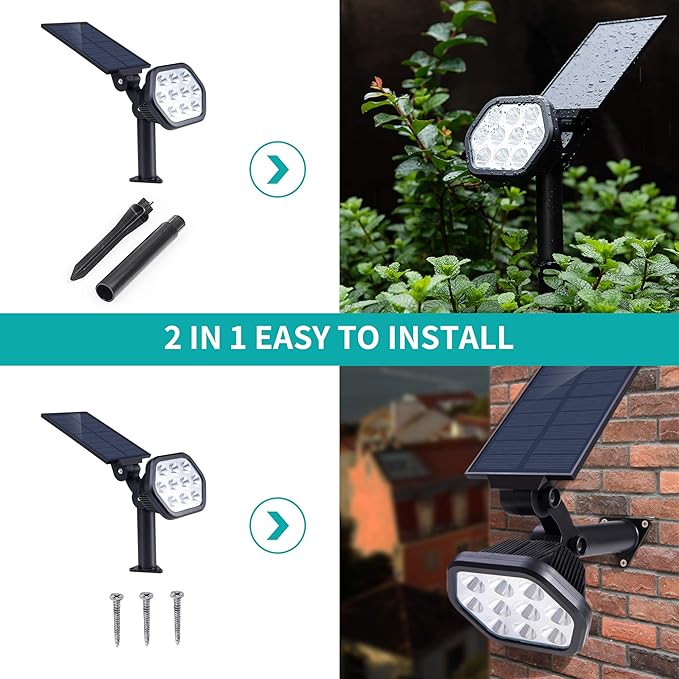 Nekteck Solar Lights Outdoor,10 LED Landscape Spotlights Powered Wall Lights 2-in-1 Wireless Adjustable Security Decoration Lighting for Yard Garden Walkway Porch Pool Driveway (2 Pack, Warm White)