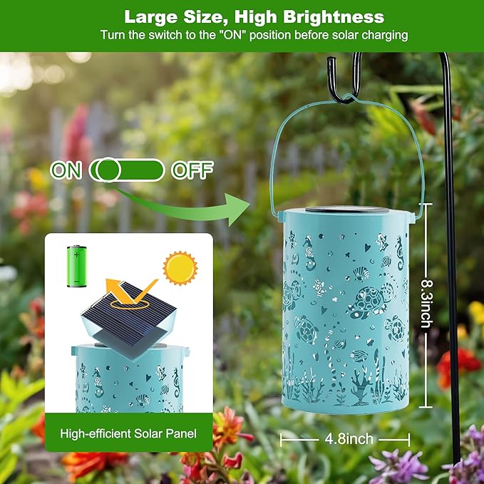 Sea Turtle Solar Lantern - Outdoor Waterproof Hanging Solar Light - Garden Gifts for Women, Mom, Friends, Christmas, Birthdays and Special Occasions- Garden, Patio, Yard Décor- Durable Large Size Blue
