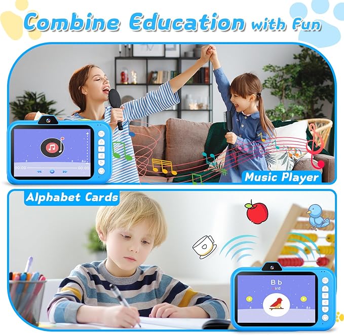 Kids Camera with Rotating Zoom Lens, 3.5” Large Screen, 1080P Kids Digital Camera with Flash,Selfie, 32GB Card, Toddler Toy Camera Christmas Birthday Gifts for Boys Girls 3-12 Years Old-Blue
