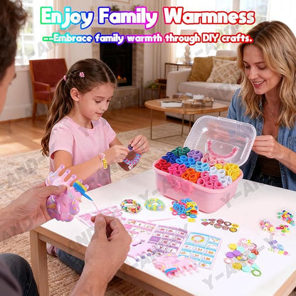 Kids Art and Craft Kit, DIY Bracelet Making Kit for Kids Age 6+ Years Old, 1200+ Colorful Hair Ties Rubber Band Bracelet Make Toy with Unicorn Giraffe Weaving Comb, Organizer Case, Gifts for Girls