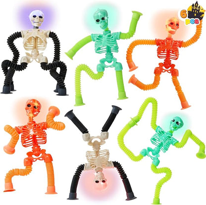 JOYIN 6 PCS Halloween Pop Sensory Tube Stretchy Toys, Glow in The Dark Fidget Toys for Halloween Party Favor Goodie Bag Fillers, Stress Relief Telescopic Suction Cup Skeleton Toys for Kids Gift