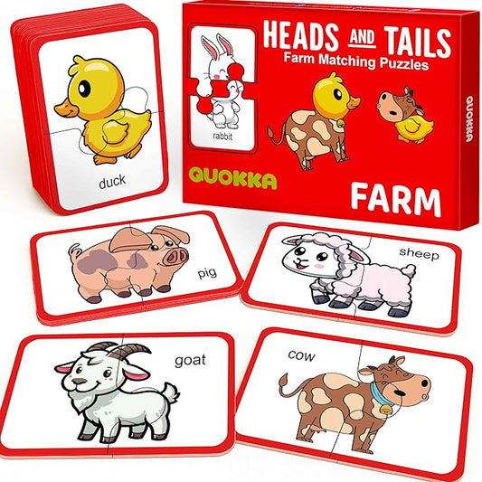 QUOKKA Toddler Puzzles Ages 2-4 – 100% Self-Correcting 16 Matching Pairs of Farm Animals – Educational Toddler Puzzles Ages 1-3 with 32 Pieces - Memory Matching Games for 3-5 Years Old Boys and Girls