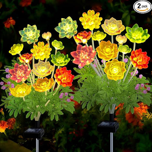 Kohlrabi Solar Garden Lights Outdoor, 2 Pack Upgraded Succulent Solar Lights, Mothers Day Gifts for Woman Mom Grandmom, Succulent Plant Yard Decor Waterproof for Lawn Patio Pathway