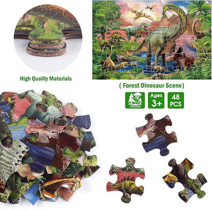 Jumbo Floor Puzzle for Kids,48 Piece Forest Dinosaur Large Jigsaw Puzzles, Fun Educational Preschool Learning Toy for Toddlers Ages 3-5,Gift for Boy Girl Ages 4-8