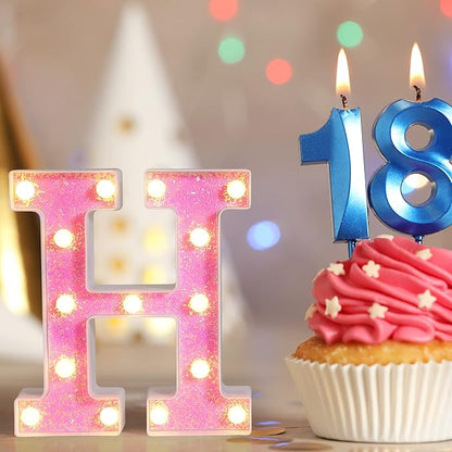Foaky Pink Light up Letters，Pink Party Decorations,Girls Room Decor,Glitter Light Up Letters,Alphabet Letter Sign for Night Light Birthday Party Girls Gifts, Home Bar Decoration（A）