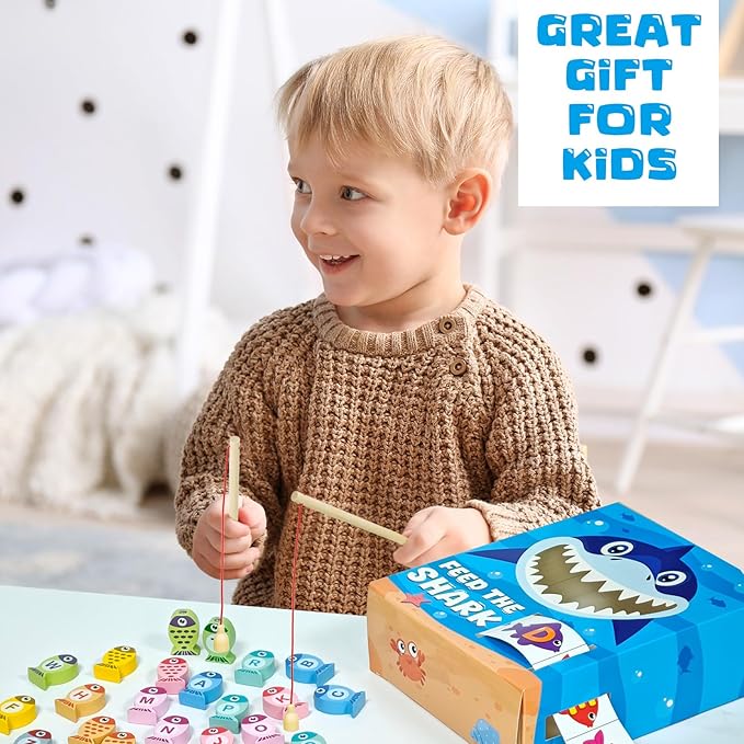 Cinrobiye Fishing Game for Shark ABC Alphabet Match, Fine Motor Skill Builder, Alphabet Games and Sorting Set, Preschool Learning Activities, Toddler Matching and Learning Activities Gifts