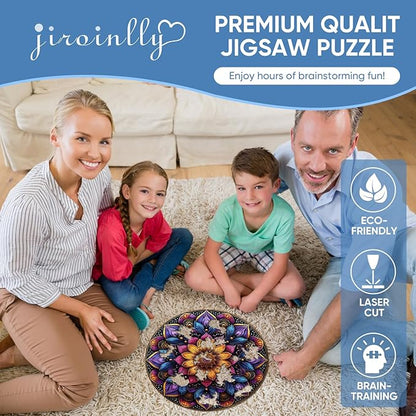 Jiroinlly Mandela Wooden Jigsaw Puzzles - Flower Puzzles for Adults 500 Pcs, 16.7'' x 16.7''Unique Shaped Wood Puzzle, Beautiful Package for Halloween, Best Gift for Adults and Kids, Family Game