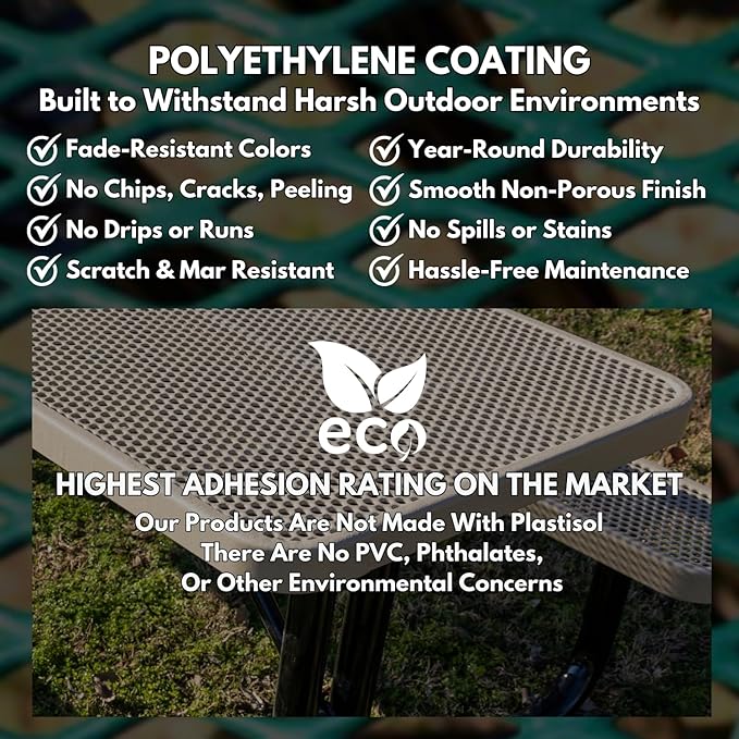 Coated Outdoor Furniture Heavy-Duty Outdoor Bench Thermoplastic Coated, Expanded Metal, Commercial-Grade Seating, Made in America (Surface Without Back, 8 Ft, Grey)