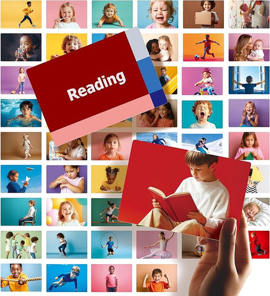 Dotimo 52 Action Verbs Flash Cards for Kids - Vocabulary Builder & ESL Teaching Materials with Picture Cards, 4"x5.8" Non Verbal Communication Tools for Speech Therapy, Autism & Preschool Learning