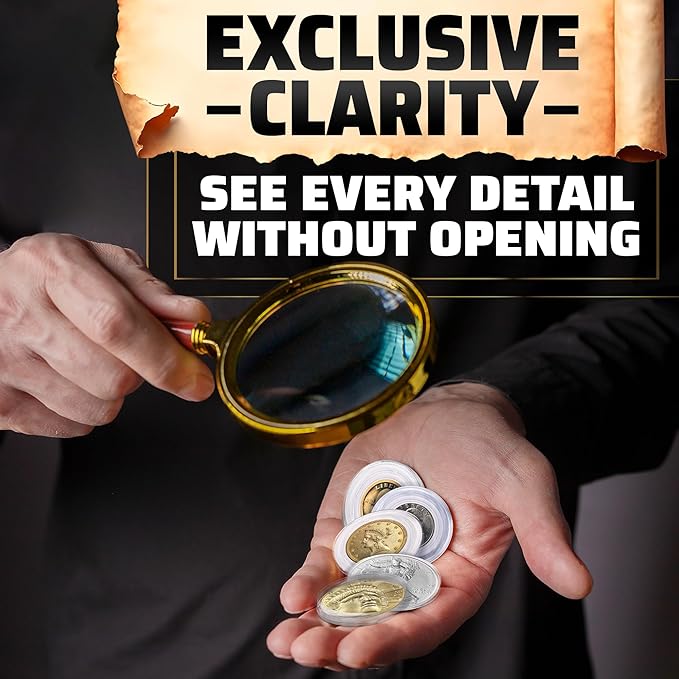 60 Pcs Silver Dollar Holder Case - Universal Sizes (30/33/38/40mm) with Foam Gaskets and Moisture Protection - Transparent Plastic Capsules with Organizer Box for Collectors