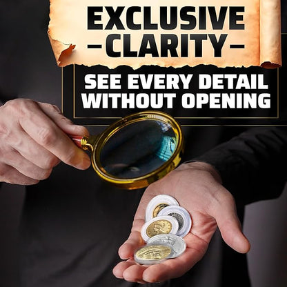 60 Pcs Silver Dollar Holder Case - Universal Sizes (30/33/38/40mm) with Foam Gaskets and Moisture Protection - Transparent Plastic Capsules with Organizer Box for Collectors