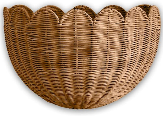 BEBE BASK Scalloped Wicker Hanging Basket - The Original Wicker Wall Decor - Hand Woven Wall Basket - Home Décor Wall Hanging Basket - Wall Storage Basket for Nursery, Living Room and Bathroom (Mocca)