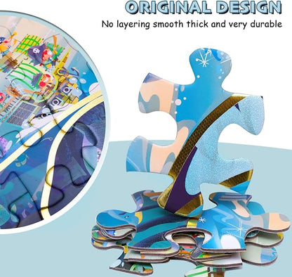 HAS Happiness and Surprise Floor Puzzles for Kids Ages 3-8, Double-Sided Shark Shape Puzzle, Ocean World Puzzles, 48 Pieces Children Jigsaw Puzzle for Boys and Girls Gifts