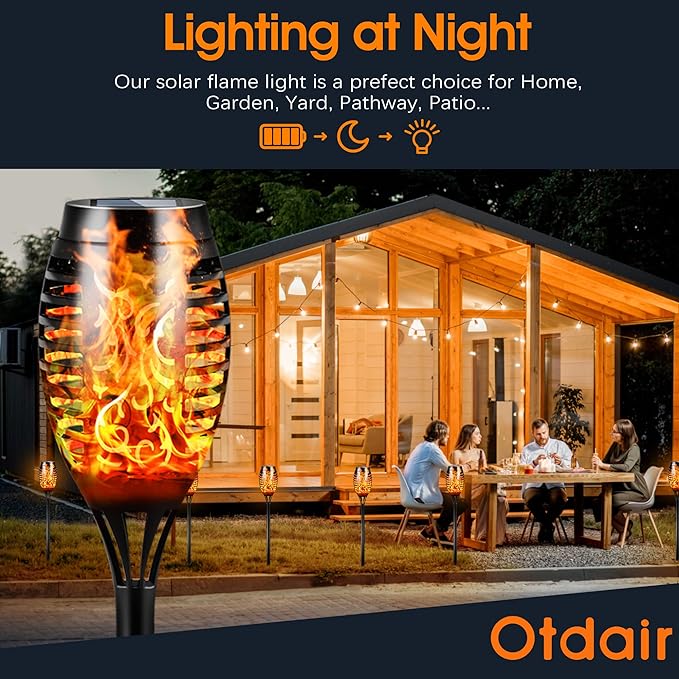 Otdair Solar Outdoor Lights, 16 Pack 12LED Solar Tiki Torches with Flickering Flame, IP65 Waterproof Mini Solar Torch Lights Auto On/Off for Garden, Patio, Yard, Pathway