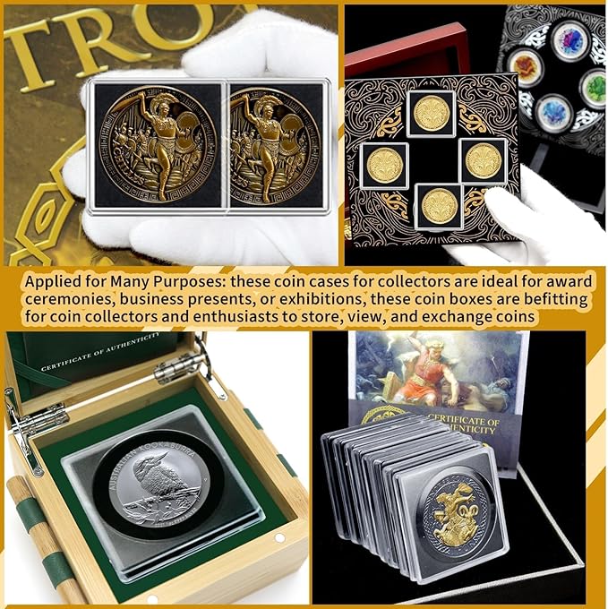 40 Pcs Adjustable Acrylic Coin Collection Cases with Sponges, Coin Snap Holder, Silver Dollar Protection Cases for Collectors, Coin Dollar Collection Supplies(20mm-40mm)