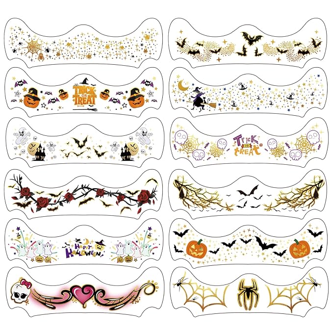 Halloween Glitter Freckle Tattoos, 12 Sheets Color Metallic Face Speckles Halloween Makeup Temporary Tattoos, Freckle Patches Makeup Accessories for Adults and Kids