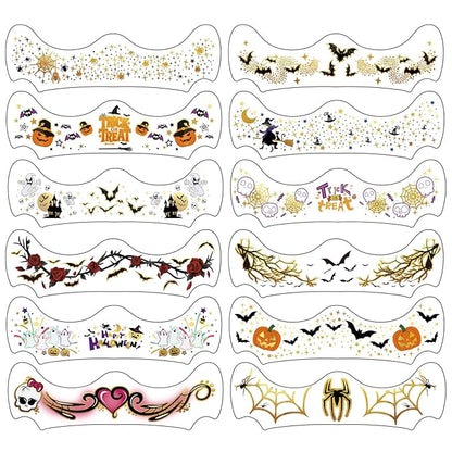 Halloween Glitter Freckle Tattoos, 12 Sheets Color Metallic Face Speckles Halloween Makeup Temporary Tattoos, Freckle Patches Makeup Accessories for Adults and Kids