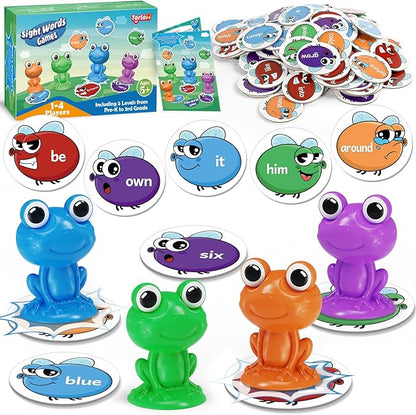 Torlam Sight Word Games Frog Site Words Educational Flash Cards Kindergarten Phonics Learning Games Toys for Kids, Homeschool Supplies, Pre-K, Kindergarten, 1st, 2nd, 3rd Grade Classroom Must Have