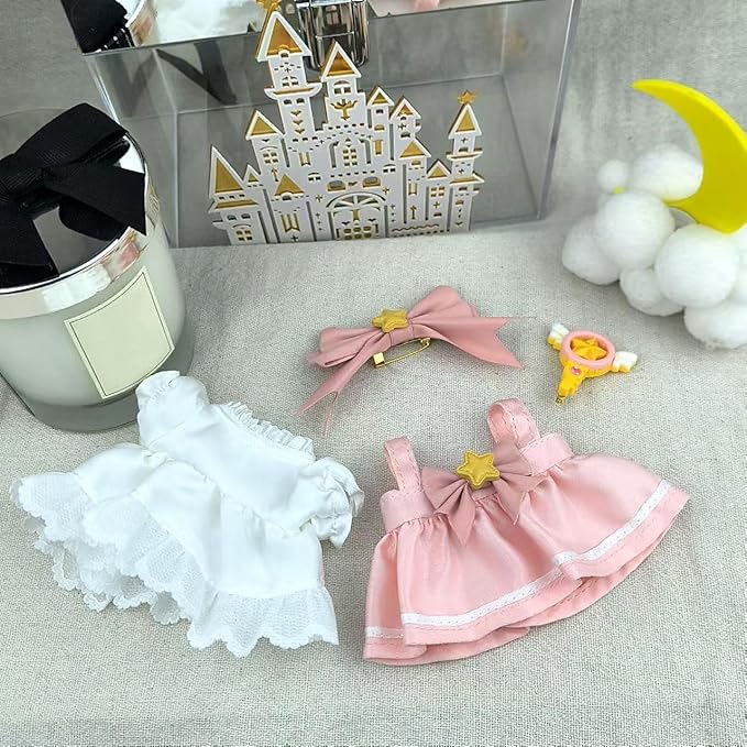Clothes for Labubu(NO Doll), 15cm/17cm Doll Accessories Suit ,Cute Clothes for Dress up,Easy Dress-Up Fun ,Pink Princess for Dress Up, Play & Collector